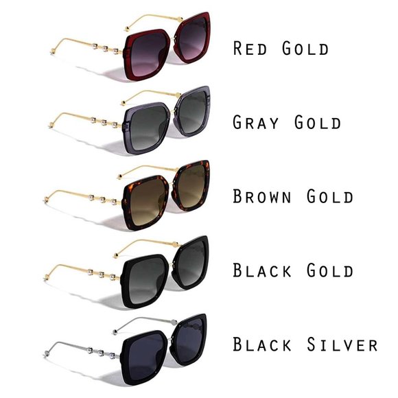 NEW Classic Pearl Accent Skinny Metal Leg UV Protection Oversize Sunglasses - Picture 11 of 11